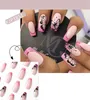 24pcs Long Coffin Press on Nail Full Cover Detachable False Nails Wearable Rhinestone Gradiant Ballerina Design Fake Nails Art