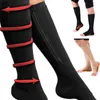 Herrstrumpor Fashion Design 2PC Unisex Compression Zipper Stretch Leg Support Open Toe Kne Stocks Solid Sock