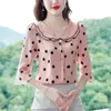 Women's Blouses Women Spring Summer Shirts Lady Fashion Casual Half Sleeve Ruffles Collar Polka Dots Blusas Tops CT0216