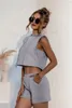Suits de surv￪tement pour femmes ￉t￩ Matching Setts Hooded Lace Up Short Beach Style Crop Top 2022 Casual Fitness Suits sans manche C2492