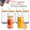 US Stock 12oz 16oz Sublimation Glass Beer Muffen met bamboe deksel stro Diy lege plekken Frosted Clear Canvormige tumblers Cups Heat Transfer Cocktail Iced Coffee Soda LS1105