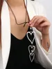 Silver Heart Pendant Leather Neckor Boho Women Statement smycken Lariat halsband