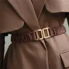 Bälten Luxury Fashion Leather Elastic Belt for Women Designer Brand Metal Buckle Midje Strap Coat Dress Dekorerad midjeband Bälte