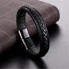 Charm Bracelets Wholesale Trendy Genuine Leather Bracelet Men Stainlees Steel Cuff & Bangles Male Jewelry Gifts 12 Pcs/bag