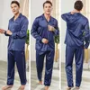 Ropa de dormir para hombres 2 unids Conjunto de sueño Satén Casual Primavera Ropa de dormir masculina Imprimir Kimono Albornoz Vestido Camisa Pantalones Verano Nueva Lencería íntima Homewear T221103