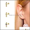 Stud Stud 2pcs S925 Sterling Sier broskkvinnor ￶rh￤nge Rainbow Crystal Small Pendientes Plata 925 Piercing ￶rh￤ngen Drop Deliver Dhyrg