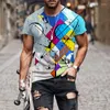 Erkek Tişörtleri T-Shirt Soyut Graffiti Baskı Çizgili Geometrik Mektup Gömlek Kentsel Moda Leisure 2022
