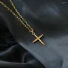 Pendentif Colliers Vintage Gold Cross Collier pour femmes en acier inoxydable minimaliste élégant long pull hiver automne bijoux