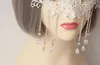 Wit Halve Face Lace Mask Silver Rhinestone Chain Tassel met transparante parels Maskerade Lace Masks Halloween-accessoires voor kinderen