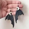 Boucles d'oreilles pendantes gothique Goth noir Vampire chauve-souris aile lune sorcière mystique Punk bijoux cadeau femmes déclaration Halloween