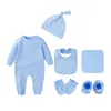 Clothing Sets 3M-24M Baby Boys Girls Outfit Long Sleeve Round Neckline Romper Casual Hat Bibs Sweat Towel With Gloves And Foot Covers