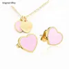 Earrings Necklace Newest Silver Gold Vintage enamel PINK Green Double Heart Charms Necklace and Earring Jewelry set Pendant Luxury Women G221104