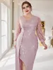 Plus size jurken toleen vrouwen maxi 2023 luxe pailletten chic elegante Turkse Afrikaanse avondfeestje bruiloftskleding met lange mouwen met lange mouwen