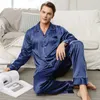 Ropa de dormir para hombres 2 unids Conjunto de sueño Satén Casual Primavera Ropa de dormir masculina Imprimir Kimono Albornoz Vestido Camisa Pantalones Verano Nueva Lencería íntima Homewear T221103