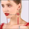 Stud Stud Chinese Year Gift Spring Festival Red Earrings Ruyi Jiefu Lantern Carp Long Bride Drop Delivery Jewelry Dhrlp