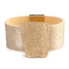 Pulseira de couro de metal dourado para mulheres femme moda wide wrap pulseiras jóias de pulseiras