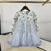 autumn Kids Girls Long Sleeve Dresses Tutu Baby Girl Lace Flower Print Velour Dress Fashion Children Party Tutu