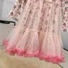 autumn Kids Girls Long Sleeve Dresses Tutu Baby Girl Lace Flower Print Velour Dress Fashion Children Party Tutu