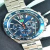 Armbandsur Mens Quartz Watch Blue Sports Style High-End Racer Chronograph All rostfritt stål Klocka Vattentät lysande anpassad L298Q