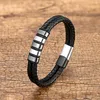 Charm Bracelets Punk Trendy Men Jewelry Braided Leather Bracelet Stainless Steel Metal Magnetic Buckle Male Fashion Bangle Gift