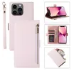 Touw zipper folio telefoonhoesjes voor iPhone 14 13 12 11 pro max xr xs 7 8 plus SE2 SE3 stevige lanyard Meerdere kaartsleuven lychee patroon lederen portemonnee kettingbeugel