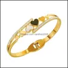 Bangle Bangle Fashion Girls Gold Color Roestvrij staal Hart Bracelet Love Pseiras Black White Shell Bangles Feminina JewelryBangle DH5JV