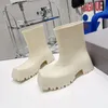 2023 여름 장화 고무 기병 22ss 장화 플랫폼 스퀘어 발가락 타이어 하이힐 Chunky 여성 남성 Outsole Mid Long Fashion Party 야외 물 신발