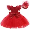 Girl Dresses LZH Baby Girls Dress For Christmas Bow Sequins Party Costume Kids Tutu Princess Gown 2 3 1st Birthday Years