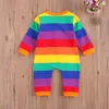 Rompers Citgeett Herfst 0-24m Infant Baby Girls Boys Rainbow Color Striped Long Sleeve Zipper Romper Outfit Spring Kleding 221107