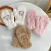 Five Fingers Gloves Korean Style Women Winter Outdoor Cute Fluffy Bear Plush Soft Full Finger Mittens Thick and Warm 221104