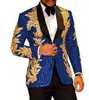 Suits Blazers Solovedress Men Suit 2 Pieces Royal Blue Slim Shiny Glitter Gold Applique Prom Dress Jacket Party Comes Set J220906