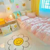 Carpet Ins Sunflower Rug Круглый спальня кровати плюшевые одеяло коврик милый Smiley Non Slip Korea Girl Heart Room Декор 221104