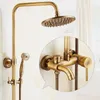 Bathroom Shower Sets Brass Antique Faucet Set Wall Mount Dual Handle With Handshower Mixer Tap