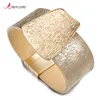 Pulseira de couro de metal dourado para mulheres femme moda wide wrap pulseiras jóias de pulseiras