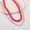 Прибытие кофера Fuchsia Beads Neck Gold Color Chain Ожерелье многослойное гот -хакер ювелирные изделия на женском воротнике