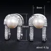 Stud Earrings Dainty With White Simulated Pearl Prong Setting Luxury CZ Accessories Engagement Wedding For Women7973371