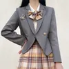 Ensembles de vêtements femmes robe costume JK Preppy Style lycée classe fille étudiant uniforme taille courte Blazers vêtements