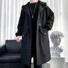 Vestes Long Trench Coat Veste Hommes Coton Automne Printemps Noir Hip Hop Japonais Manteaux Streetwear Hommes À Capuche Armée Vert Casual Y2211