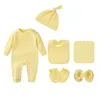 Clothing Sets 3M-24M Baby Boys Girls Outfit Long Sleeve Round Neckline Romper Casual Hat Bibs Sweat Towel With Gloves And Foot Covers