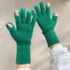 Five Fingers Gloves Large Size Womens Winter Touch Screen Thicken Warm Knitted Stretch Full Finger Outdoor Skiing 221104