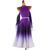 Stage Wear Custom Women's Ballroom Dance Dress Splicing Performance Long Sleeve Navy Blue Purple