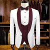 Abiti da uomo Matrimonio Uomo Stile italiano Cotone Bianco Un bottone Sposo Matrimonio Tre pezzi Blazer Pantaloni Gilet Occasioni per feste