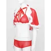 Mäns Sleepwear Sexy Christmas Lingerie 2020 Red Sheer Mesh Lace Straps BH med trosor Cape Erotic Set Santa Cosplay Festival Rave Xmas Outfit T221103