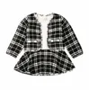 Conjuntos de roupas 2pcs outono Inverno Festa de primavera para meninas roupas de vestido de casaco xadrez topstutu roupas formais adequadas para 0-6 anos 221104