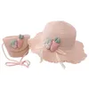 Hats Kids Wide Brim Sun Hat Foldable Summer Strawberry Decor Beach Straw One Shoulder Bag Sets