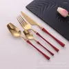 Dinnerware Sets Forks Knives Spoons Cutlery Set Gold Portable Travel Luxury Tableware Cubiertos Dorados Kitchen Utensils DL6DCS