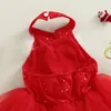 M￤dchenkleider 1-5T Kids Little Christmas Red Mesh Puff Kleider ￤rmellose Neckholder Pailletten T￼ll-St￼ck f￼r Partyb￼hnenshow