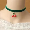 Choker retro groene lint ketting rode kersen fruit hanger kraag Harajuku stijl tiener meisjes dames nek accessoires
