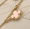 Four Leaf Clover Designer Pendant Necklaces Gold Plated Pink and White Flower Five Charm Choker Collar for Women Wedding Jewelry with Box Party Gift