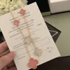 Luxury Four Leaf Clover Designer Pendant Necklaces 18k Gold Plated Pink and White Flower Five Charm Choker Collar for Women Wedding Jewelry with Box Party Gift